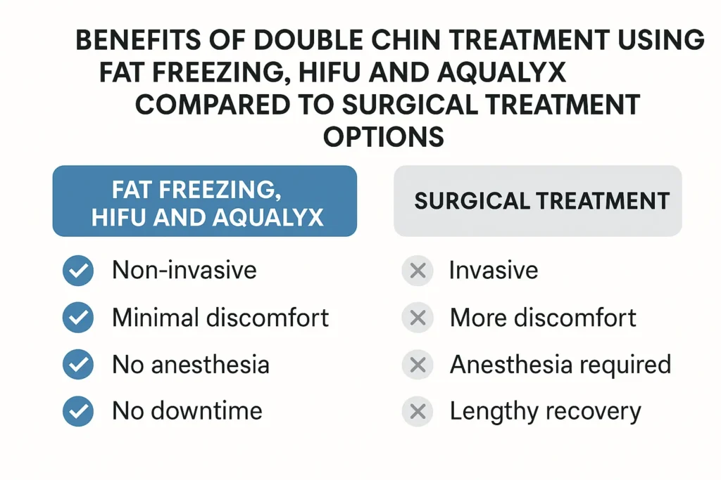 Graphic about the benefits of double chin treatment Rochdale - from LA LIPO