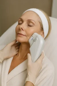 Woman receiving HIFU non surgical facelift treatment Rochdale