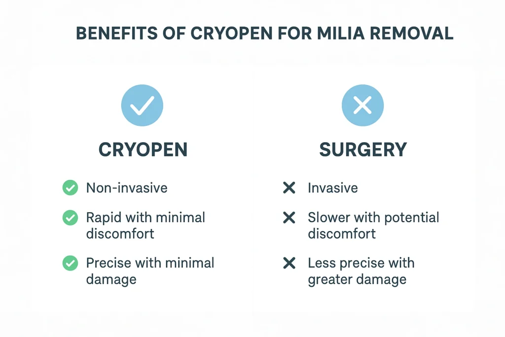 Benefits of cryopen for milia removal Rochdale compared to surgical treatments.