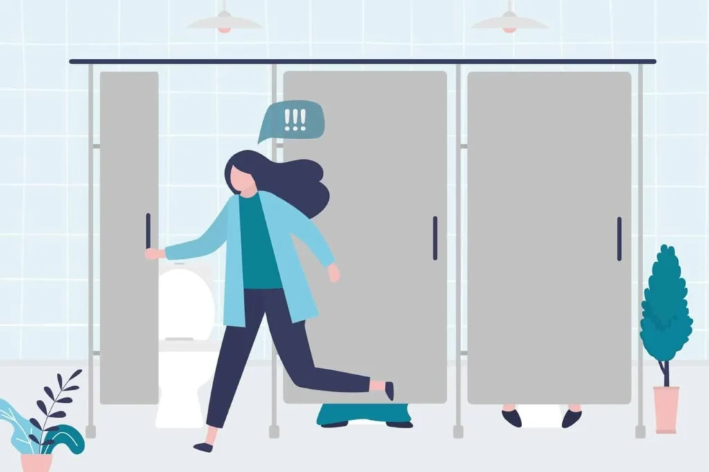 graphic of Urine incontinence Rochdale woman running to the toilet.